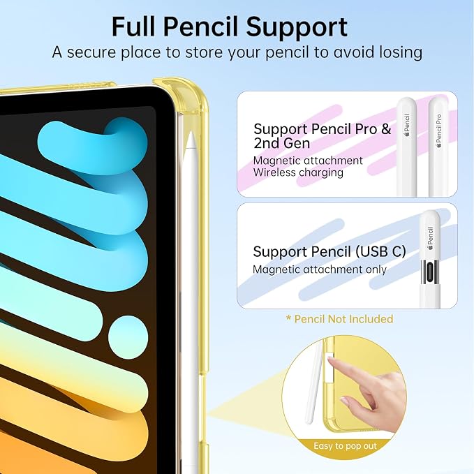 MoKo for iPad mini A17 Pro Case 8.3 Inch 2024 iPad mini 7th/6th Case 2021 | For iPad Mini Case with Pencil Holder Light Trifold Smart Protective Cover with Hard PC Translucent Back Shell Agave Gree