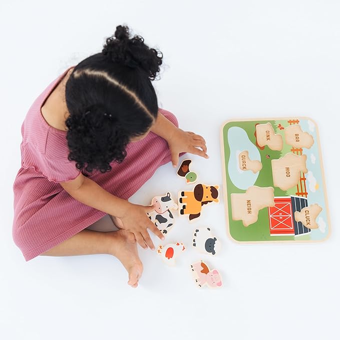 Pearhead Wooden Barn Puzzle Toy, Farm Animal Learning Puzzle for Toddlers, Montessori Educational Play, Easter Basket Gift