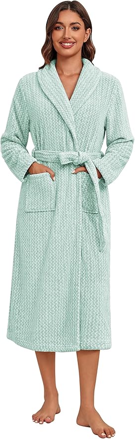 Ekouaer Women's Robe Plush Soft Long Bathrobe Cozy Warm Shawl Collar Spa Robe with Pockets