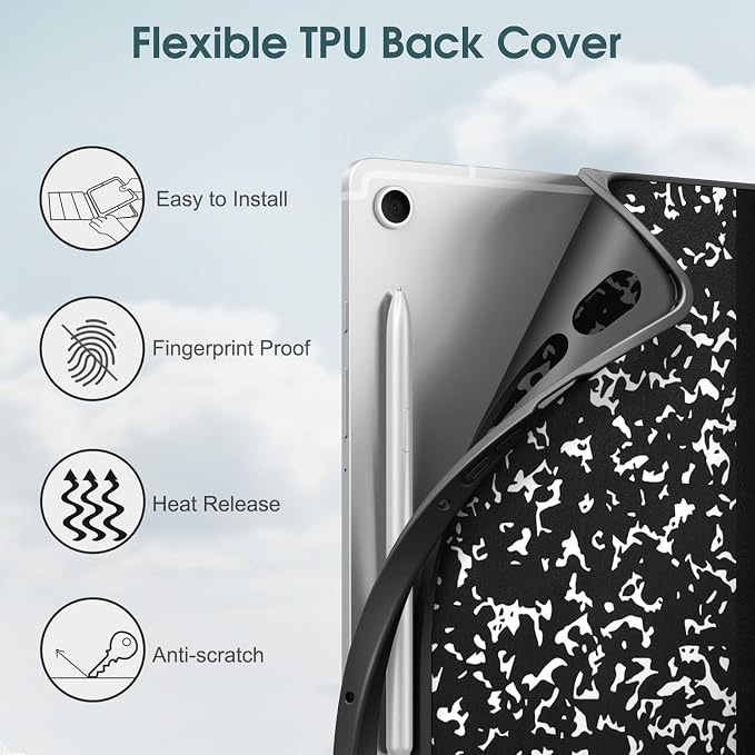 Fintie Slim TPU Case for Samsung Galaxy Tab S10 Lite/S10 FE/S9 FE 5G 10.9 | Tri-Fold Viewing Stand Full Protection S Pen Holder Auto Sleep Wake Black