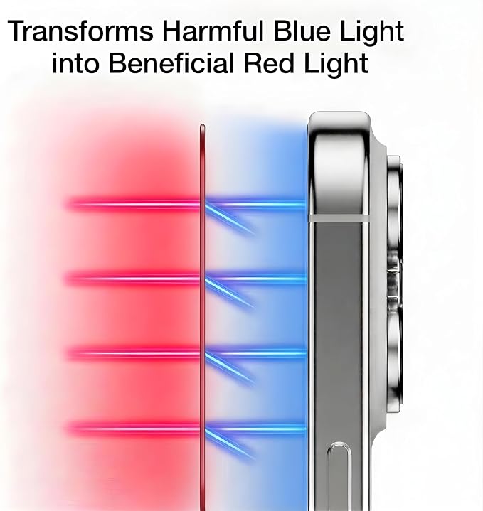 Red Light Converter Screen Protector for [iPhone 16 Pro] - 9H+ Anti-Blue Light Tempered Glass Eye and Skin Protection Ultra-Clear Color HD 12FT Shatter-Proof Touch Sensitive