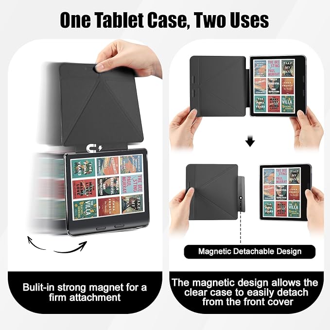 E NET-CASE Detachable Magnetic Case for 7 Kobo Libra 2 &amp Tolino Vision 6(2021) eReader Ultra Clear Back Scratch-Proof Light丨Easy to Detach &amp Attach丨Auto Sleep/Wake (Black)