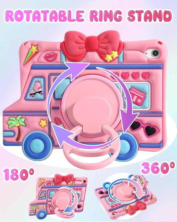 for iPad 10th Generation Case 10.9 Inch 2022 for iPad A16 Case 11th Generation - for Girls Cute Girly Kawaii 3D Cartoon Design with Rotating Stand &amp Strap Silicone Cover for Apple 10th/11th