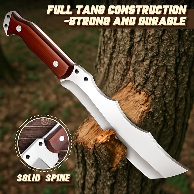 TAN REN Machete for Cutting Trees Heavy Duty, Survival Machete with Sheath for Yard Work, Full Tang Fixed Blade Knife with Wood Handle, Camping Machetes Heavy Duty, Clearing Brush and Gardening
