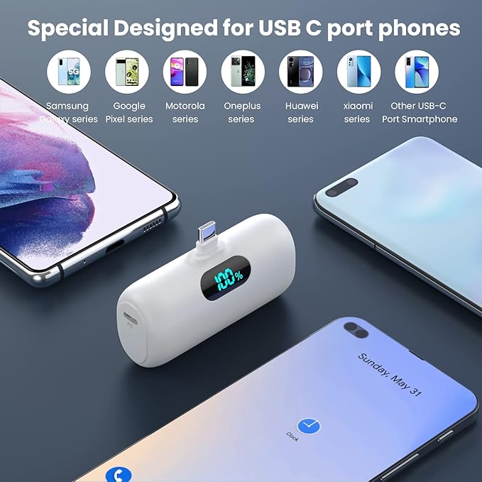 [2 Pack]Small Portable Charger for iPhone 17/16/15 Series5000mAh 3A PD USB C Power Bank Mini Travel Essentials Battery Pack for iPhone 17/17 Pro/16/16 Plus/16 Pro/15 Pro MaxSamsungAndroid/LG etc