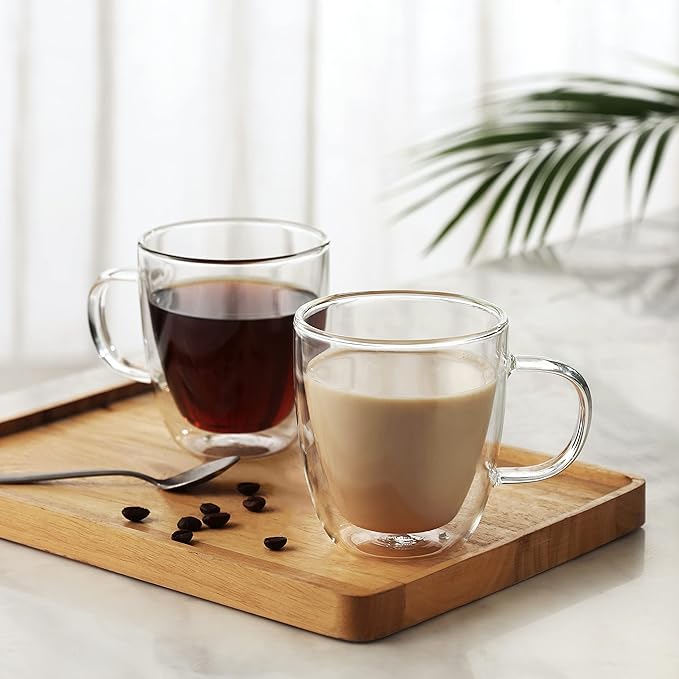 CNGLASS Large Double Wall Glass Coffee Mug 17 oz,Insulated Glass Coffee Cups with Handle,Set of 1