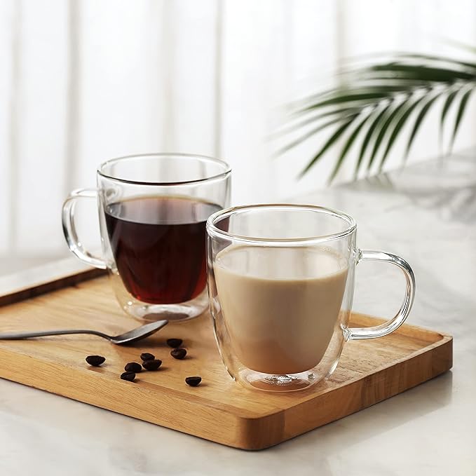 CNGLASS Insulated Espresso Glass Mugs 5.4oz/160ml, Small Clear Coffee Mugs Set of 6, Double Wall Glass Cups with Handle for Tea and Macchiato
