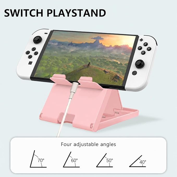 Stand Compatible with Nintendo Switch Adjustable Switch Playstand Foldable Phone Stand for Desk Compact &amp Portable Switch Holder Accessories (Black)