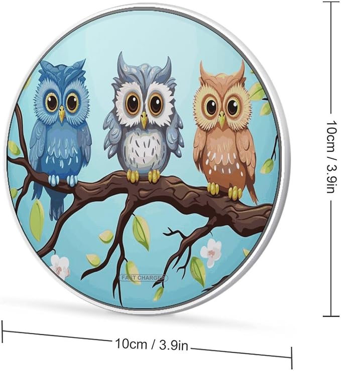 Owls on A Branch Wireless Charger 10W Fast Charging Pad Anti-Slip Qi Certified Wireless Charging Pad Charging Station Portable Phone Charger for All Wireless Charging Smartphone