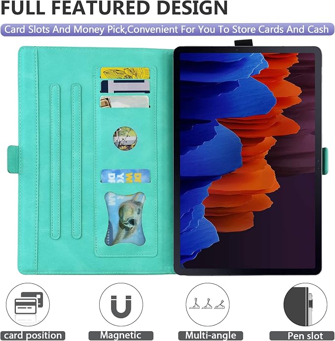 Dteck Wallet Case for Galaxy Tab S10+/S9+/S7 FE/S8+/S7 Plus 12.4 Tablet Premium PU Leather Folding Stand Auto Wake/Sleep Pen Holder Case with Hummingbirds