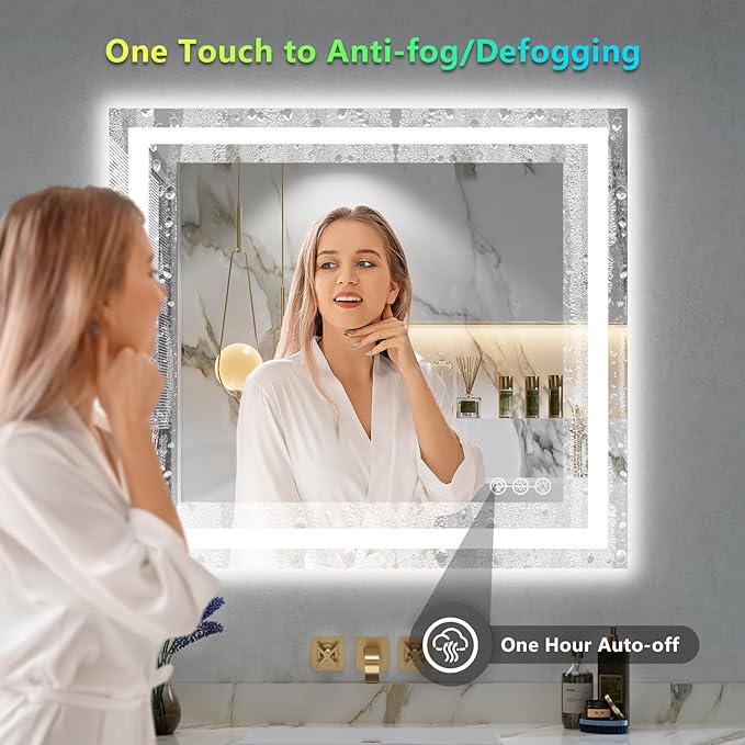 YEELAIT 32x36 Inch RGB LED Bathroom Mirror Front Light and RGB Backlit Lighted Vanity Mirror for Bathroom Wall Mounted Dimmable Anti Fog Memory Shatter-Proof IP54 Waterproof Horizontal/Vertical