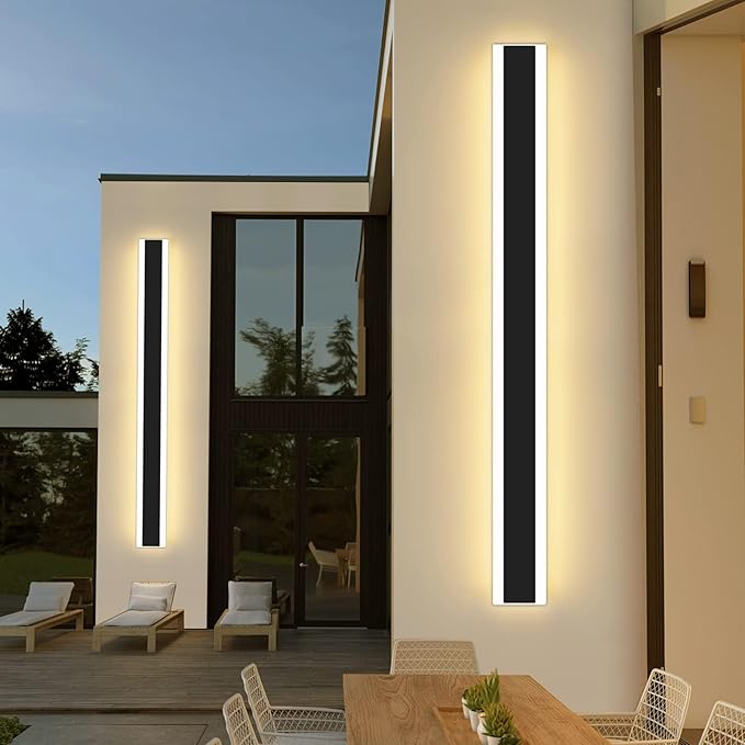 Modern 70.8inch Long LED Wall Light, 3000K Black Acrylic Exterior Lighting Fixtures Wall Mount, Ip65 Waterproof Modern Porch Lights Outdoor Wall Sconce, Led Long Outdoor Lights for House Hard-Wired