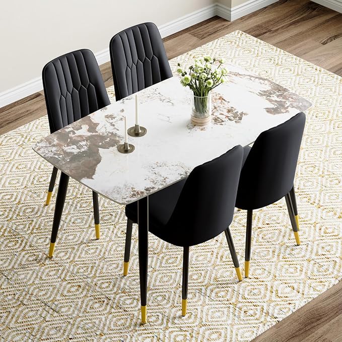 Small Dining Table Set for 4，50'' Sintered Stone Table with 4 Chair Dining Table Set，Easy to Assemble，Suitable for Small Spaces