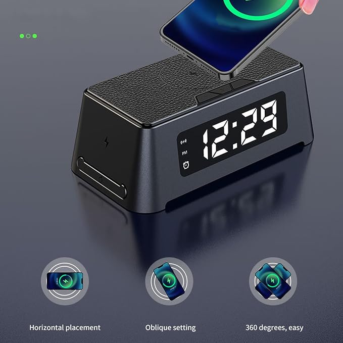 6 in 1 Wireless Charging Station with Alarm Clock Time Temperature Display Wireless Charger for Phone Headphone Smartwatch