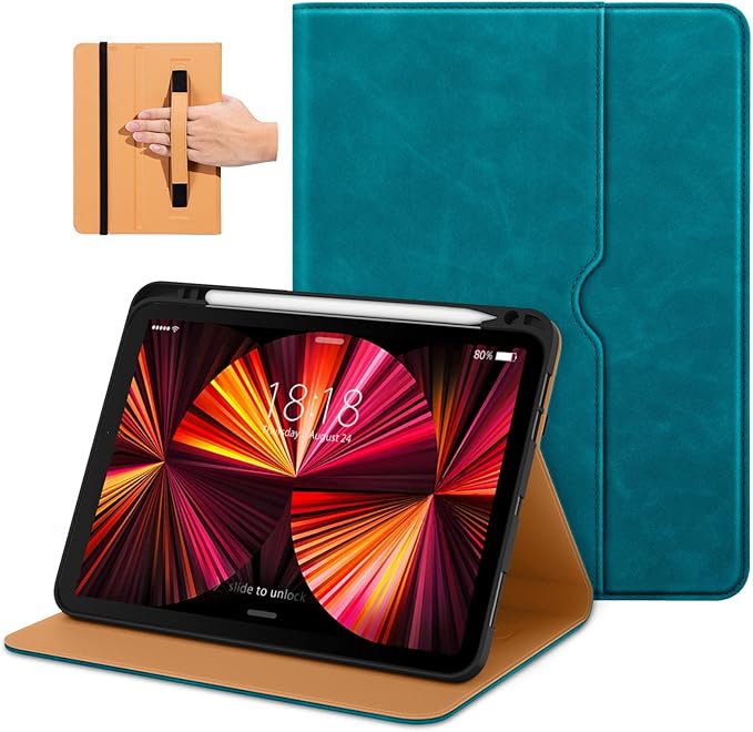 DTTO Case for iPad Pro 11 Inch 4th / 3rd / 2nd / 1st Generation 2022/2021/2020/2018Premium PU Leather Folio Stand Cover with Hand Strap Auto Wake/SleepMultiple Viewing Angles Black