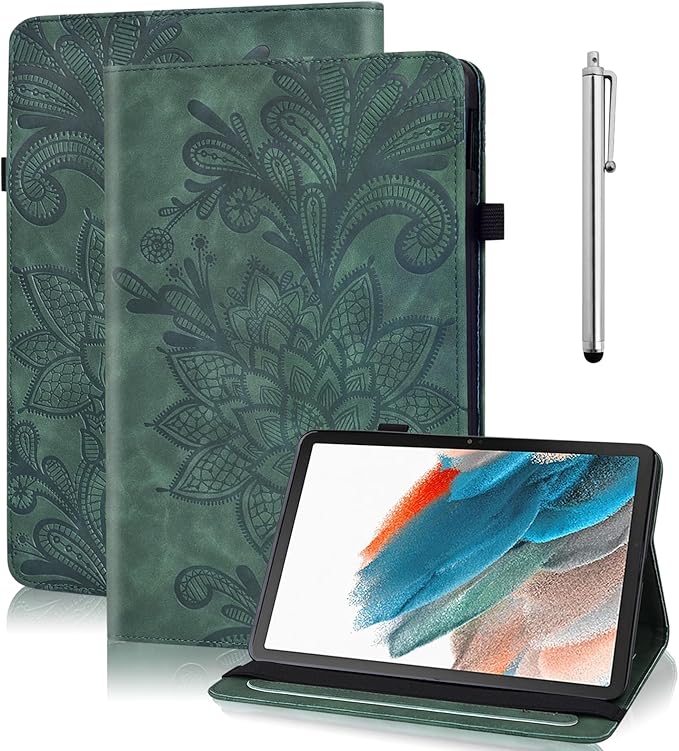 Case for Samsung Galaxy Tab A11+/A11 Plus /A9+/A9 Plus 2025/2023 5G 11 Inch Embossed Lace PU Leather Stand Cover with Elastic Band Card Slots Pen Holder &amp Multi-Angle Viewing - Blue