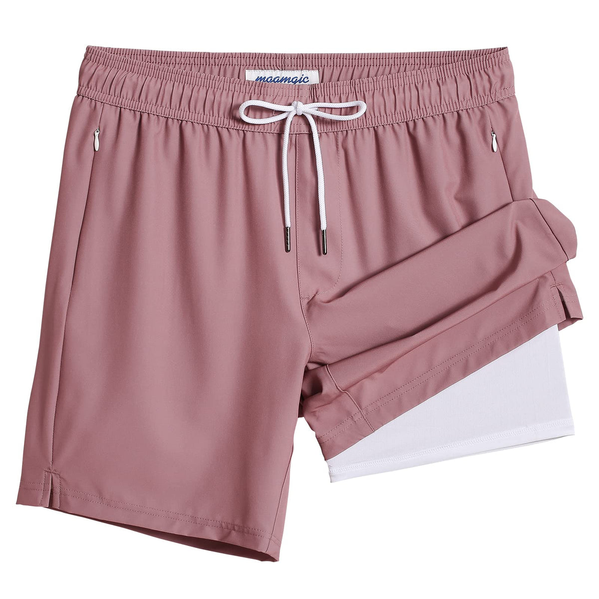 maamgic Swim Trunks Men 2 in 1 Mens Bathing Suit 7 Inch Quick Dry Mens Swimming Trunks with Zipper Pockets
