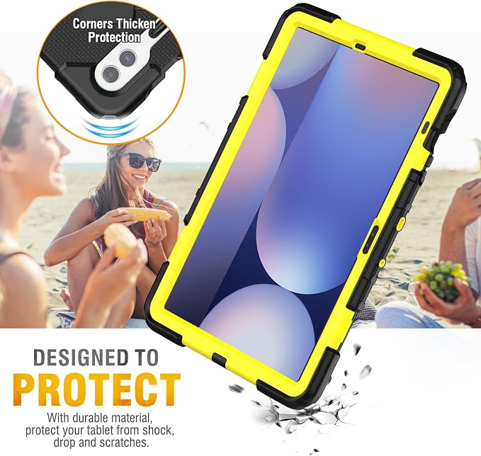 HXCASEAC Case for Samsung Galaxy Tab S10+ Plus / S9 Fe+ / S9+ 5G 12.4 inch Protective with Screen Protector/S Pen Holder/ 360 Rotating Stand Hand Strap - Black