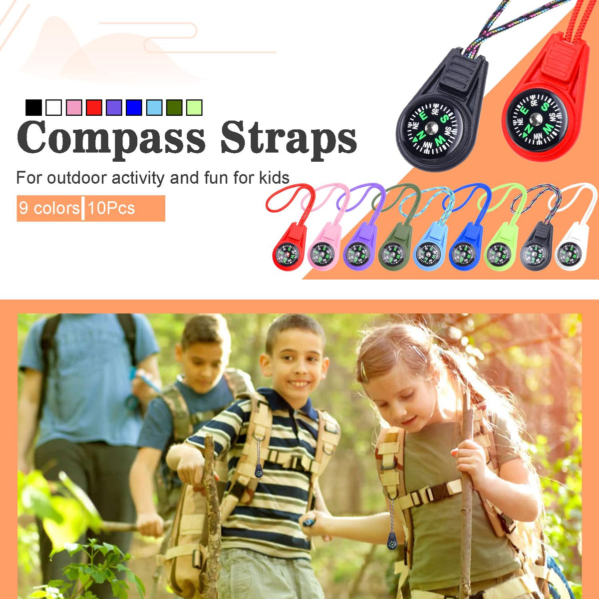 10 Pack Kids Compass - Mini Compass for Kids & Children's Classroom Navigation, Plastic Compass for Party Favors/Hiking/Boy Scout/Outdoor Survival (Mix)