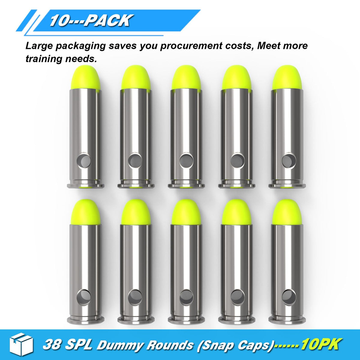Artemis 38 SPL Snap Caps Dummy Rounds - Closed Weight & Precise Size for Safe Firearm Training, Fault Diction Test and Dry Fire Practice 10 Pack
