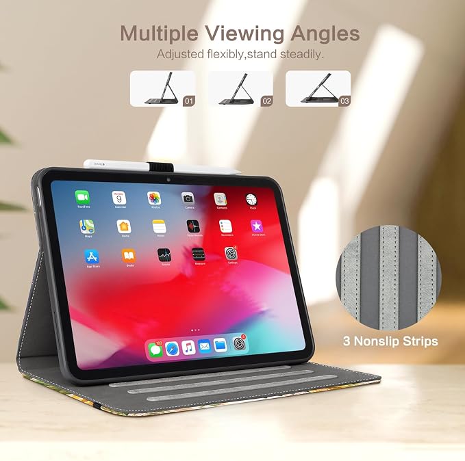 Lokigo Case for iPad (A16) 11th/10th Generation Aurora Forest | for iPad 11th-11 Inch/10th-10.9 Inch Stand Cover Pencil Holder/Hand Strap/Pocket Support Touch ID Auto Wake/Sleep