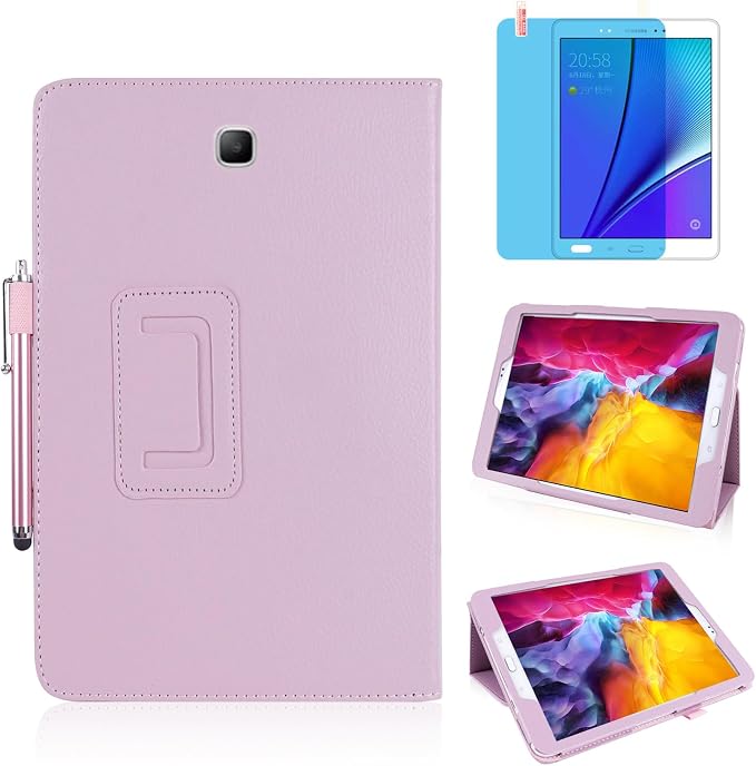 Slim Leather Case for Samsung Galaxy Tab A 8.0 inch 2015 (SM-T350 T357 T355 P350 P355) Multi-Angle Stand Full-Protective Tablet Cover Book Case with Stylus PenScreen Film (Black)