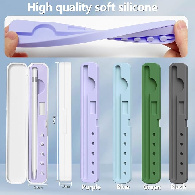 Inesore for Apple Pencil Case with 5 Pcs Replacement Tips (Blue) | Lndependent Storage Slots Contains 5 Pen Tips Soft Silicone Lining Fit Apple Pencil Pro /1/2/USB-C Compact Easy Carrying