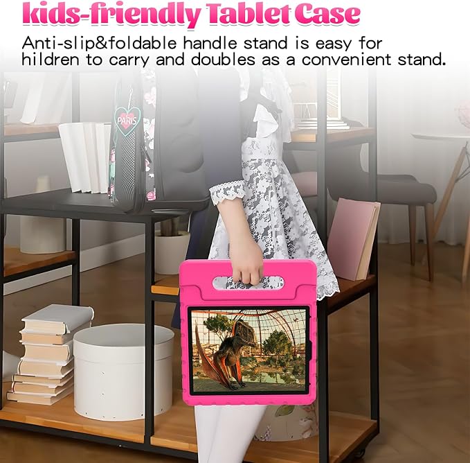 Heavy Duty Kids Case for Samsung Galaxy Tab S7 FE/S7 Plus/S8 Plus 12.4 inch | Rugged Protection Cover for Galaxy Tab S8+/Tab S7 FE/S7+ 2022/2021/2020 with S-Pen Holder Handle StandEVA Foam Rose Red