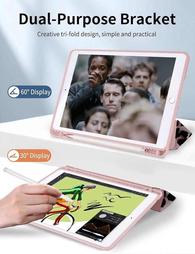 Case for iPad 9th/ 8th/ 7th Generation Case 10.2&amp10.5 Inch (2021/2020/2019 Release) Slim Lightweight Soft Trifold Back Cover with Pencil Holder &amp Auto Sleep/Wake CoverBeige Checkered