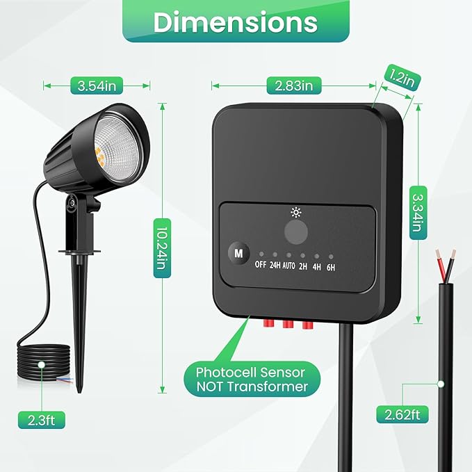 ZZXX Low Voltage Landscape Lighting 12W 2700K Landscape Spotlights with Photocell Sensor 1200LM Super Warm White LED lighting Outdoor IP66 Waterproof AC/DC 12V-24V for Yard Garden Pathway Tree(8 Pack)