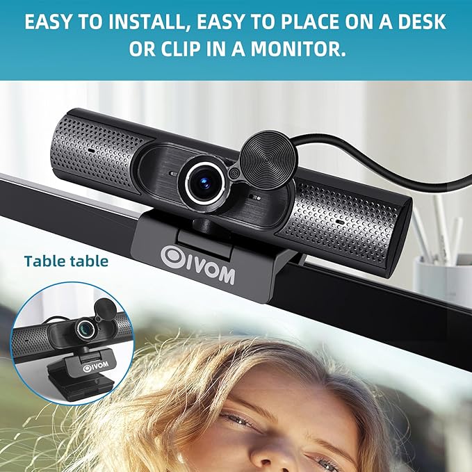 Oivom Webcam with Microphone and Speaker, 1080P Web Camera for Desktop Computer Laptop, USB Camera with Physical Privacy Cover,Plug and Play, Streaming Webcam, Wide Angle PC Cam (1080p mic Speaker)