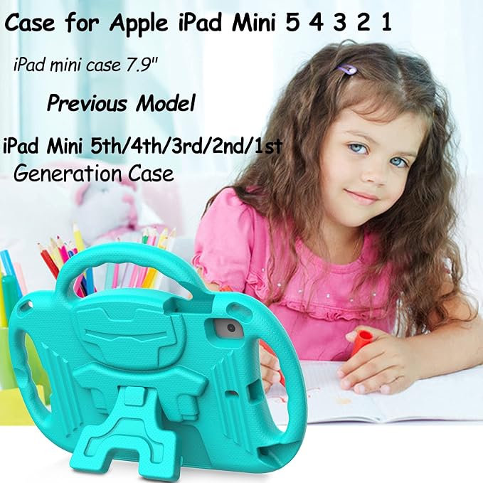 LTROP Kids Case for iPad Mini 5/4/3/2/1 7.9 Inch Case with Shoulder Strap Shockproof Handle Kickstand for iPad Mini 5th/4th/3rd/2nd/1st Generation for Kids Toddler Boys Girls Blue