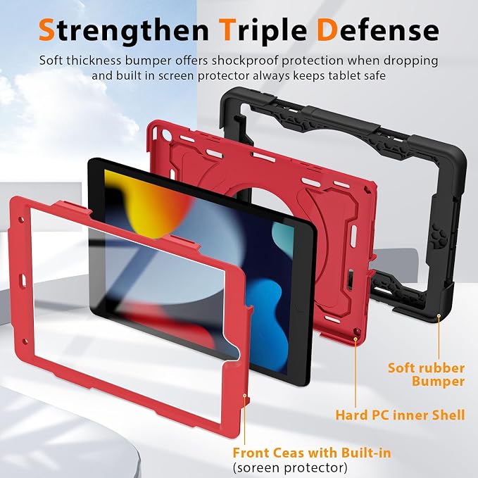 for iPad 9th 8th 7th Generation Case(iPad 10.2 inch) for Kids | 15ft Drop Protection Rugged with 360 Kickstand Handle Shoulder Strap，HD Screen Protector，Shockproof (2021/2020/2019 Release)