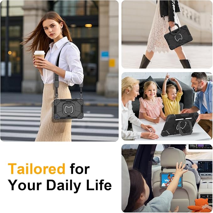 Case for Samsung Galaxy Tab A9 Plus 11 Inch 2023 Ubearkk Rugged Case for Samsung Galaxy A9+ Tablet SM-X210/X216/X218 with Screen Protector 360 Rotating Stand Shoulder Strap Pen Holder Black