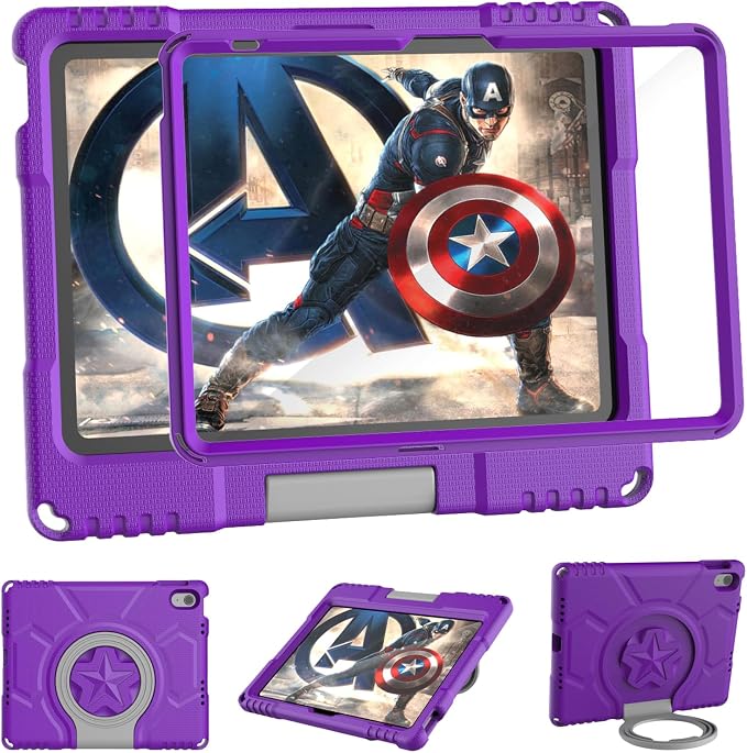 Kids Case for iPad 10th Generation 10.9-inch (2022) &amp iPad Air 11-inch M2 (2024) &amp iPad Pro 11-inch M4 (2024) Lightweight Shockproof Case Built-in Screen Protector with Handle Stand Black