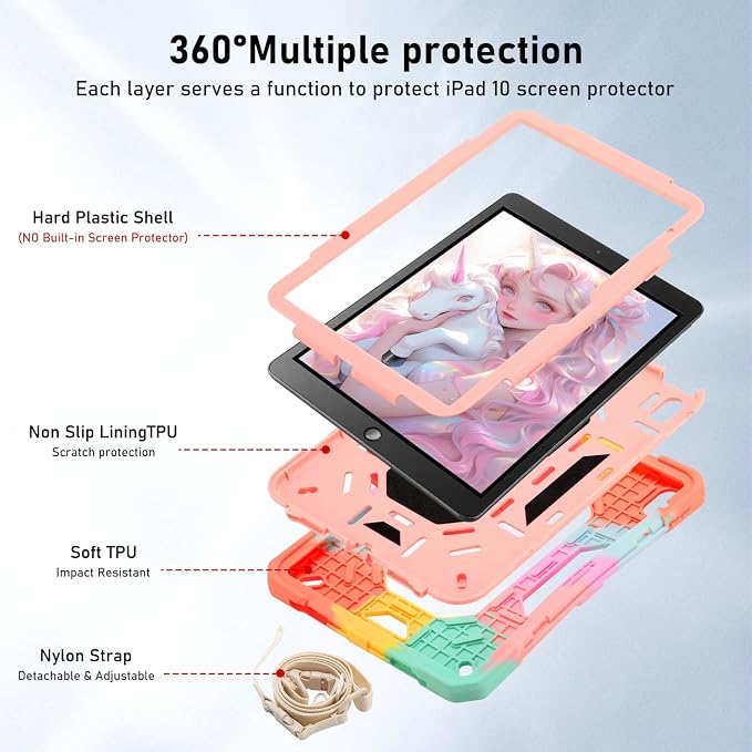 for iPad (A16) 11th Generation Case 11 Inch 2025/ iPad 10th Generation Case 10.9 Inch 2022 with 360 Rotating Grip Magic StandPencil Slot/Key Chain/Carrying Shoulder Strap Cover for iPad 10th Gen