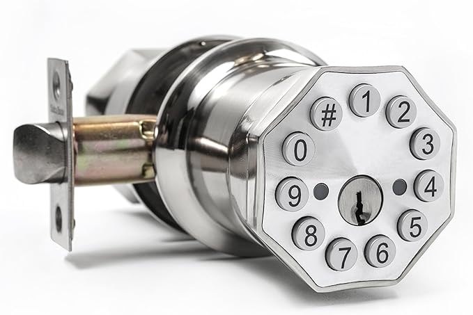 Smart Door Knob with Keypad and Key, Digital Door Lock with Keypad,Keyless Entry Door Lock,Electronic Door Lock with Handle for Home Bedroom Apartment Garage Office Security,Silver