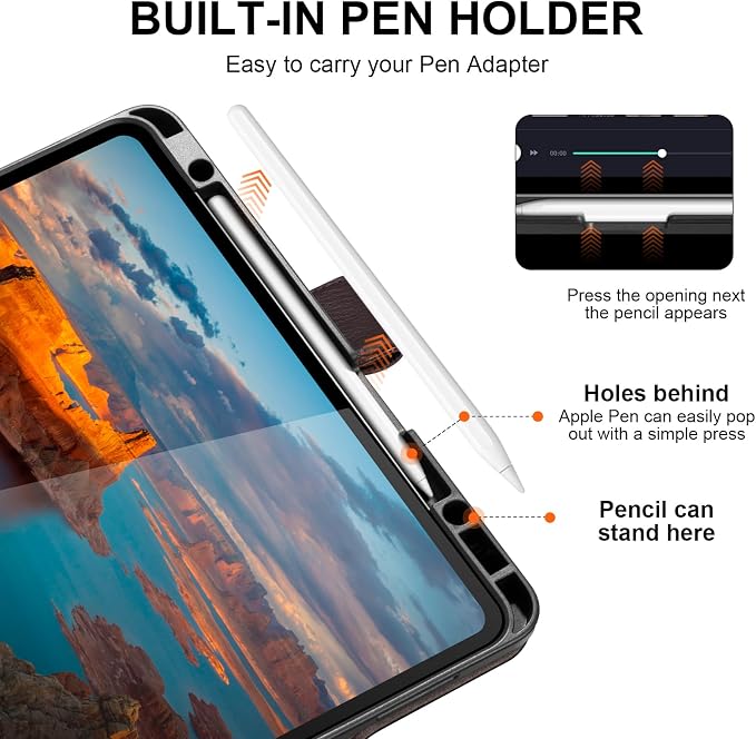 Leather Case for iPad 11th/10th Gen (11/10.9) Black | Genuine Leather Pencil Holder Adjustable Stand Magnetic Closure Auto Wake/Sleep