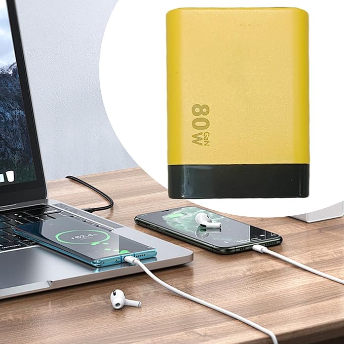 Charger Retractable Mobile Phone Charger Wall Plug with Expandable 80w Max Fast Charging Module Type-C Cable and 2 USB Ports for Mobile Phones Laptops