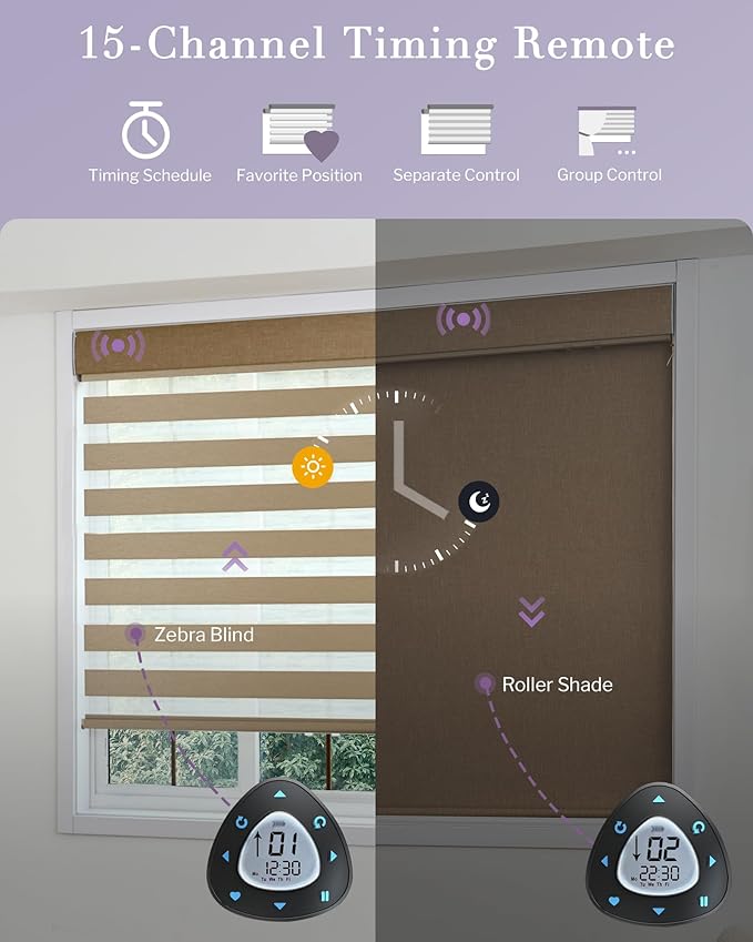 Graywind Smart Dual Shades Compatible with Alexa Google Homepod Motorized Double Zebra Blinds Matter Solar Powered, Custom Size (Coffee)