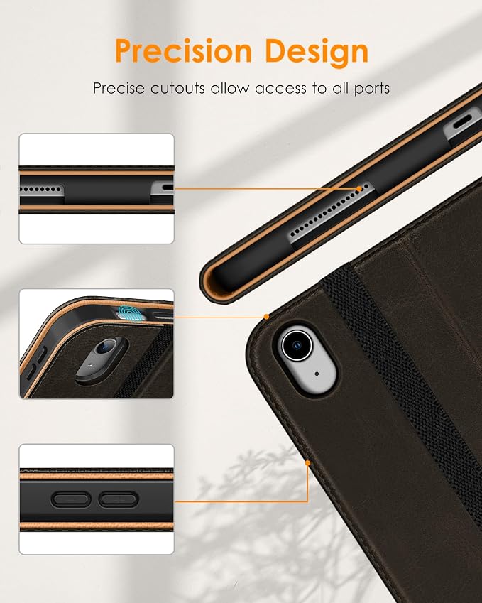 DTTO for iPad (A16) 11th Generation 11-inch &amp 10th Gen Case Brown | Premium Leather Business Cover with Pencil Holder Hand Strap &amp Pocket Corner Protection Auto Sleep/Wake for Work &amp