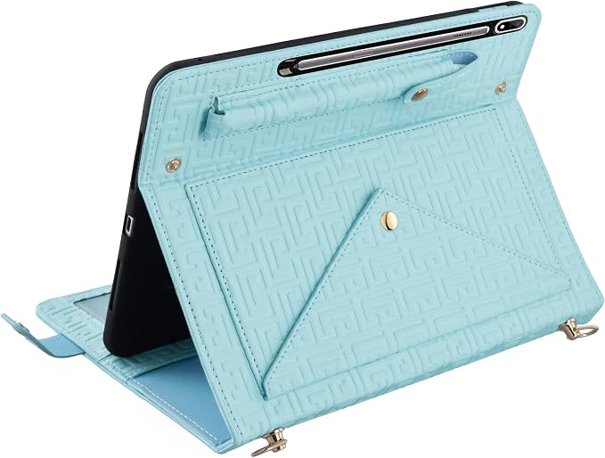 Handbag Case for Samsung Galaxy Tab S10 FE/S9 FE 10.9/S9/S8/S7 11 Techcircle Folio Stand Crossbody Wallet Protective Cover with S Pen Holder &amp Card Slots Hand Strap &amp Shoulder Strap Black