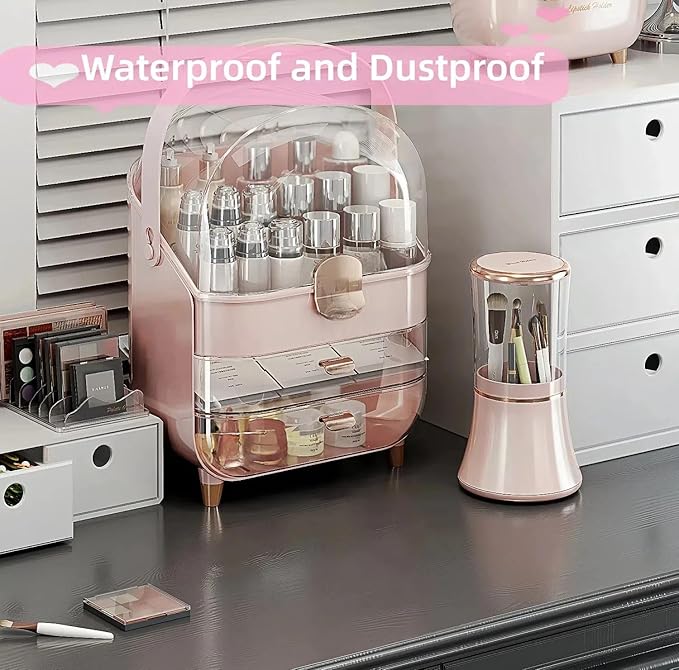 Makeup Organizers for Vanity, Skincare Organizers Cosmetic Display Cases with Transparent Cover, Teen Girls Gift for Bathroom Countertop, Lipstick Organizer