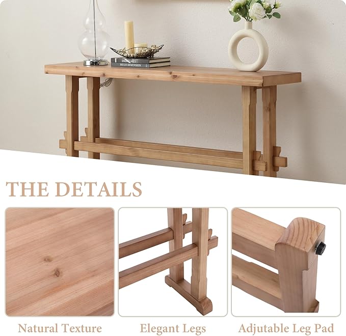 Kmax Narrow Entryway Table, 59 inchs Wood Farmhouse Console Table Boho Hallway Table Rustic Couch Table Behind Sofa for Outdoor Entrance Living Room Bedroom- Natural Color