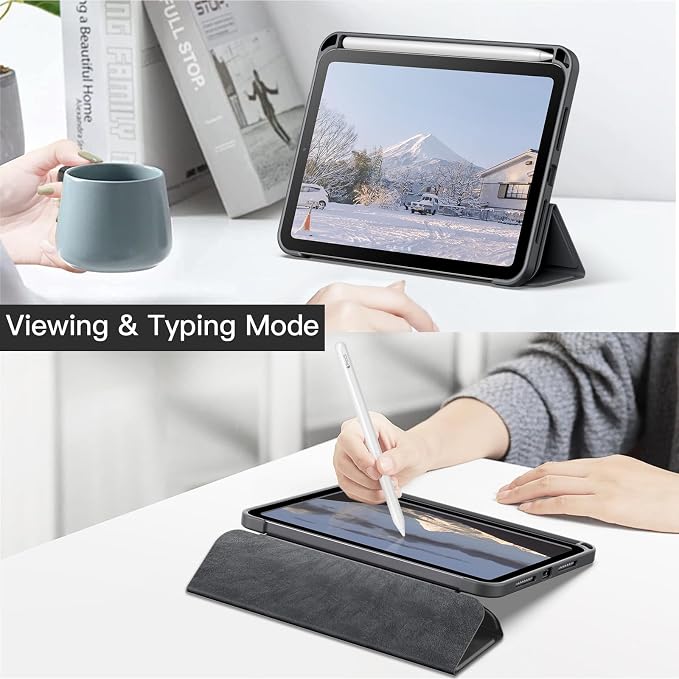 JETech Case Cover for iPad mini A17 Pro/6th Gen (2024/2021) Black | Clear Transparent Back Pencil Holder Slim Shockproof Protection Tri-Fold Stand Auto Wake/Sleep