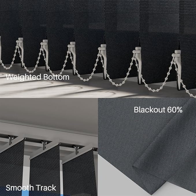 Blindify Motorized Vertical Blinds Compatible with Alexa Google Home, Light Filtering Sliding Door Shades Smart Vertical Blinds Remote Control Customize, Pure Deep Grey