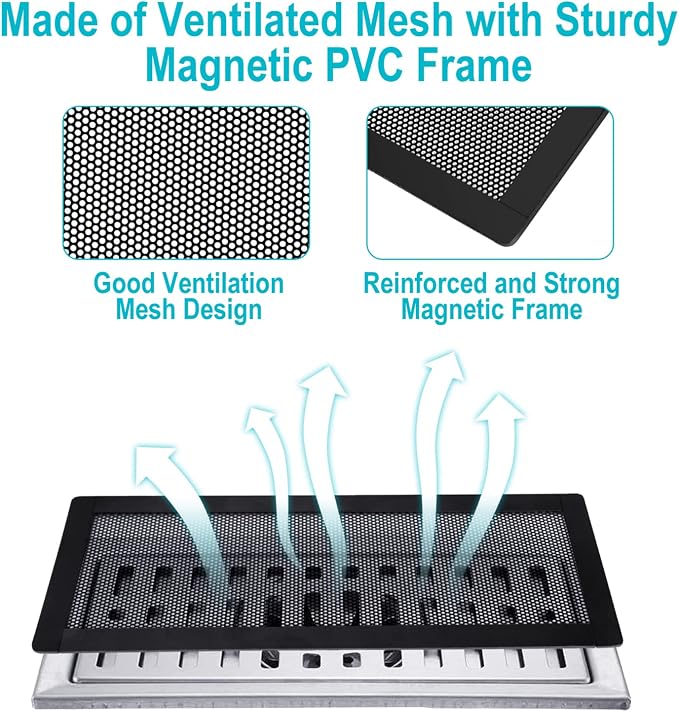 Magnetic Floor Register Vent Covers, 6 x 10 Inch Air Vent Filter Mesh, Sticky