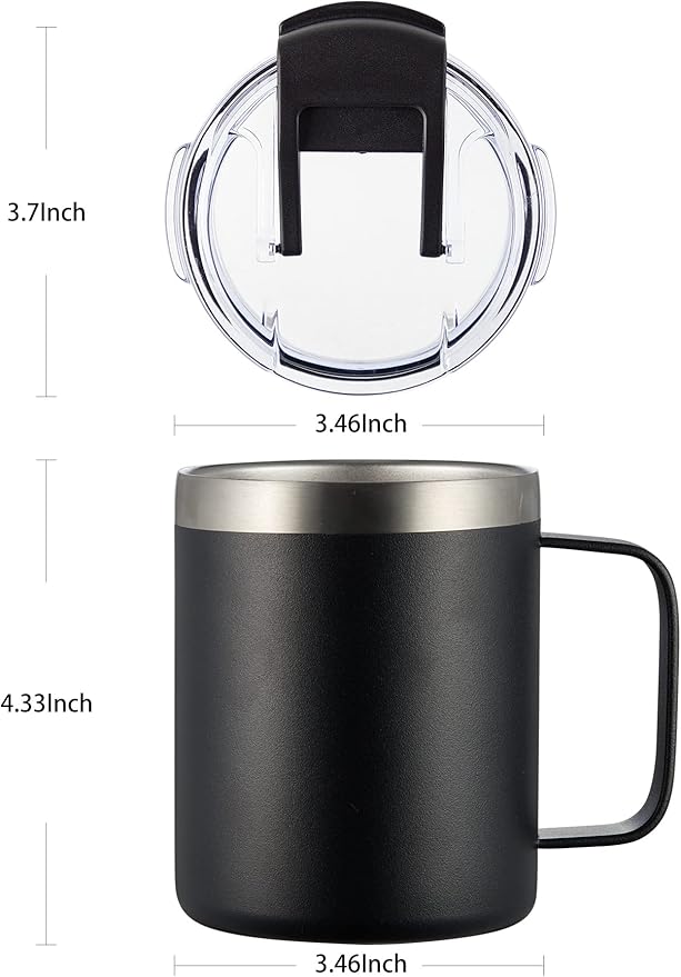 ALOUFEA 12oz Stainless Steel Insulated Coffee Mug with Handle, Double Wall Vacuum Travel Mug, Tumbler Cup with Fliping Lid, Black and Army Green