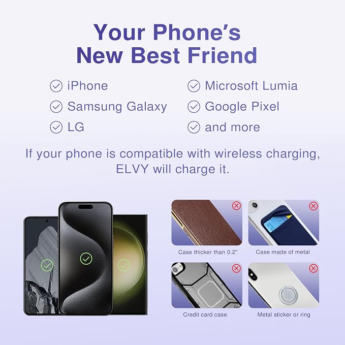 Elvy Fast Qi Wireless Charger for Cell Phones - Designed with EMF Management Technology for Enhanced Charging Advanced Environmental Shielding (Black)