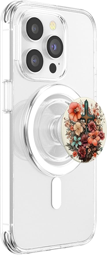 Christian Jesus Faith Cross Flowers Graphic PopSockets Adhesive PopGrip